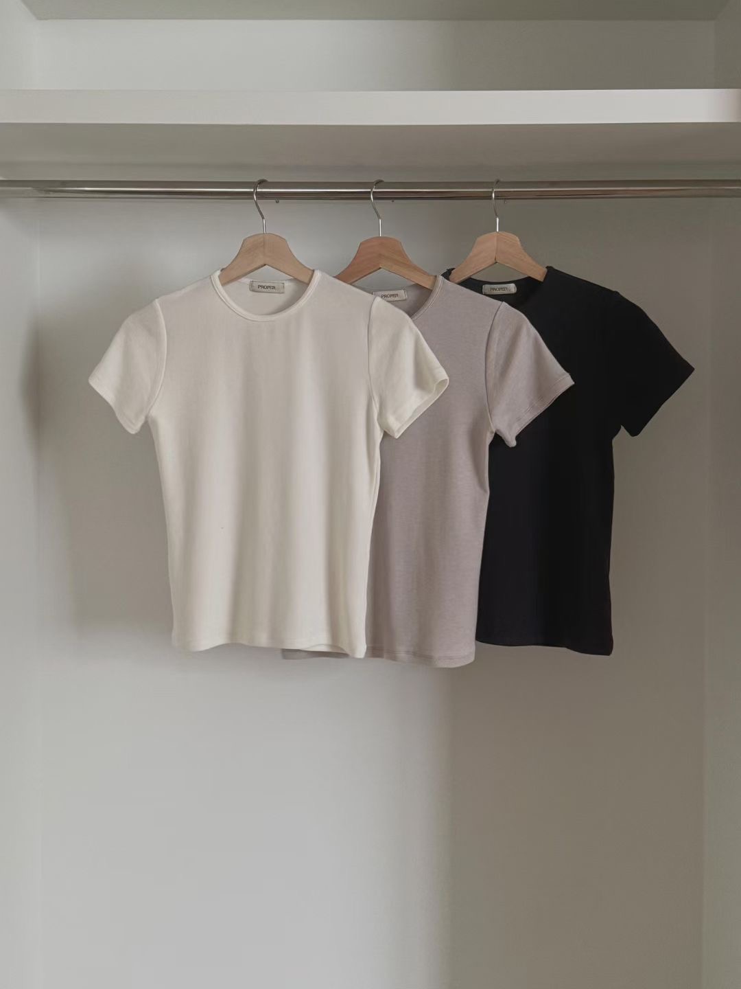 PROPER 프로퍼東大門㊣代購女士新款人氣25秋冬休閑職業T恤PROPER 프로퍼T恤圖色3左三色
