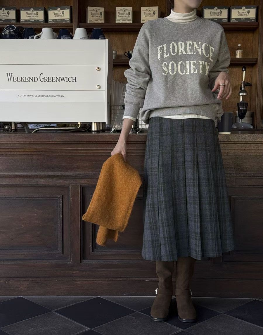 ALLU東大門㊣代購女士新款人氣休閑真品時尚25秋冬長裙格紋褶裥ALLU長裙