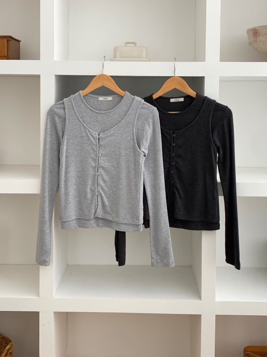 NOMAD東大門㊣直郵女裝新品休閑真品職業25秋冬長袖T恤假兩件NOMAD長袖T恤圖色2左二色