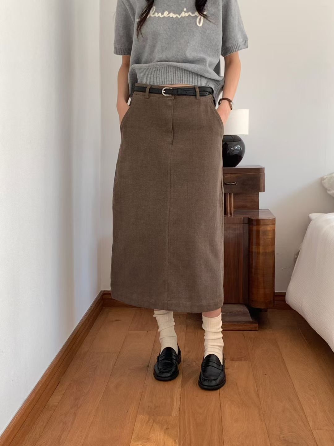 NOMAD韓國直郵㊣女裝新品真品25秋冬休閑人氣時尚長裙不含腰帶NOMAD長裙圖色1