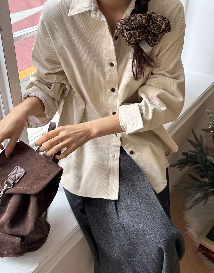 ALLU韓國直郵㊣女裝新品人氣推薦休閑真品襯衫蕾絲衫燈心絨ALLU襯衫/蕾絲衫圖色2