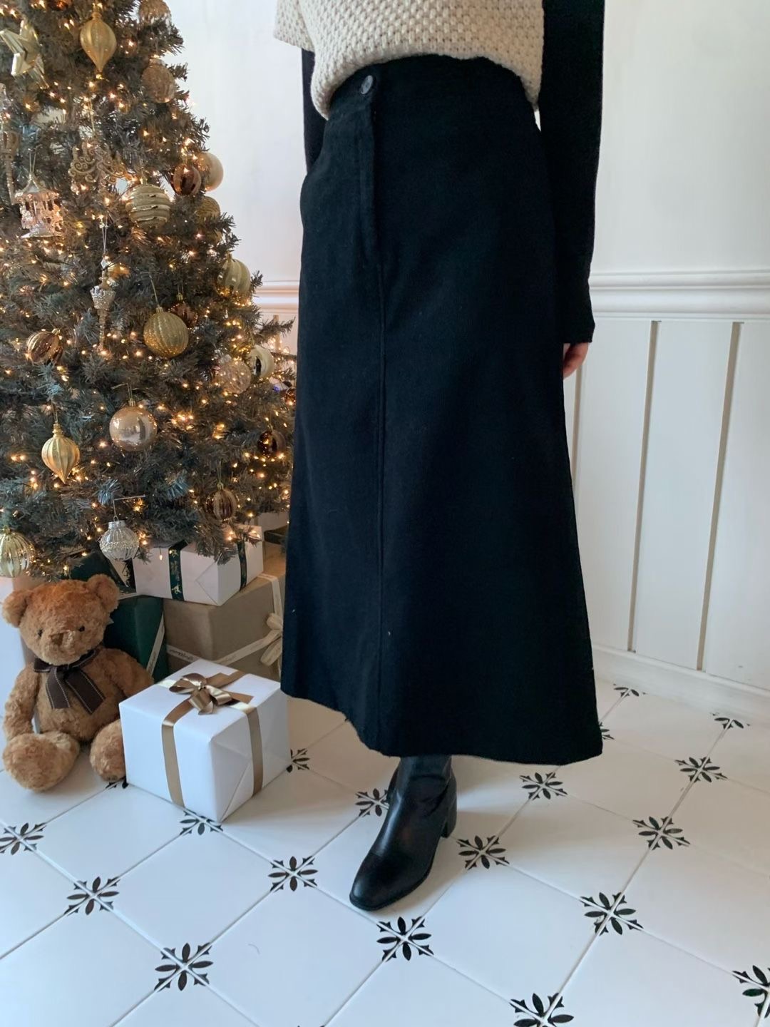 ALLU韓國直郵㊣女裝新品熱賣25秋冬時尚推薦休閑長裙燈芯絨ALLU長裙圖色2