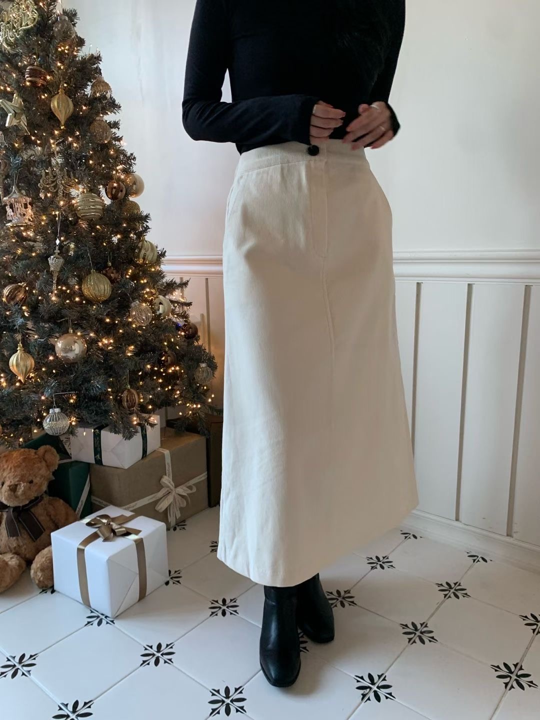 ALLU韓國直郵㊣女裝新品熱賣25秋冬時尚推薦休閑長裙燈芯絨ALLU長裙圖色3