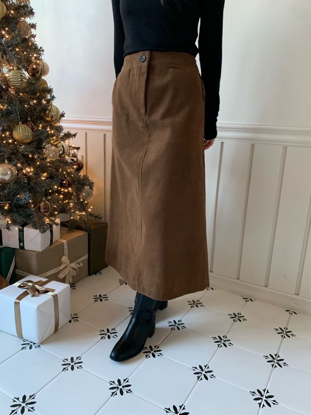 ALLU韓國直郵㊣女裝新品熱賣25秋冬時尚推薦休閑長裙燈芯絨ALLU長裙圖色4