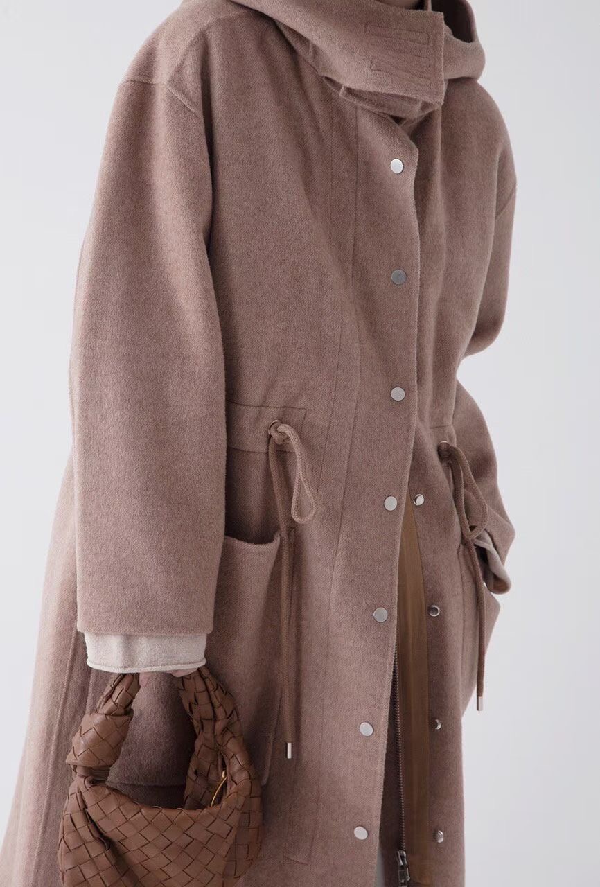 NOMAD韓國直郵㊣女裝新款推薦人氣時尚25秋冬中長款大衣手工連帽NOMAD中長款大衣