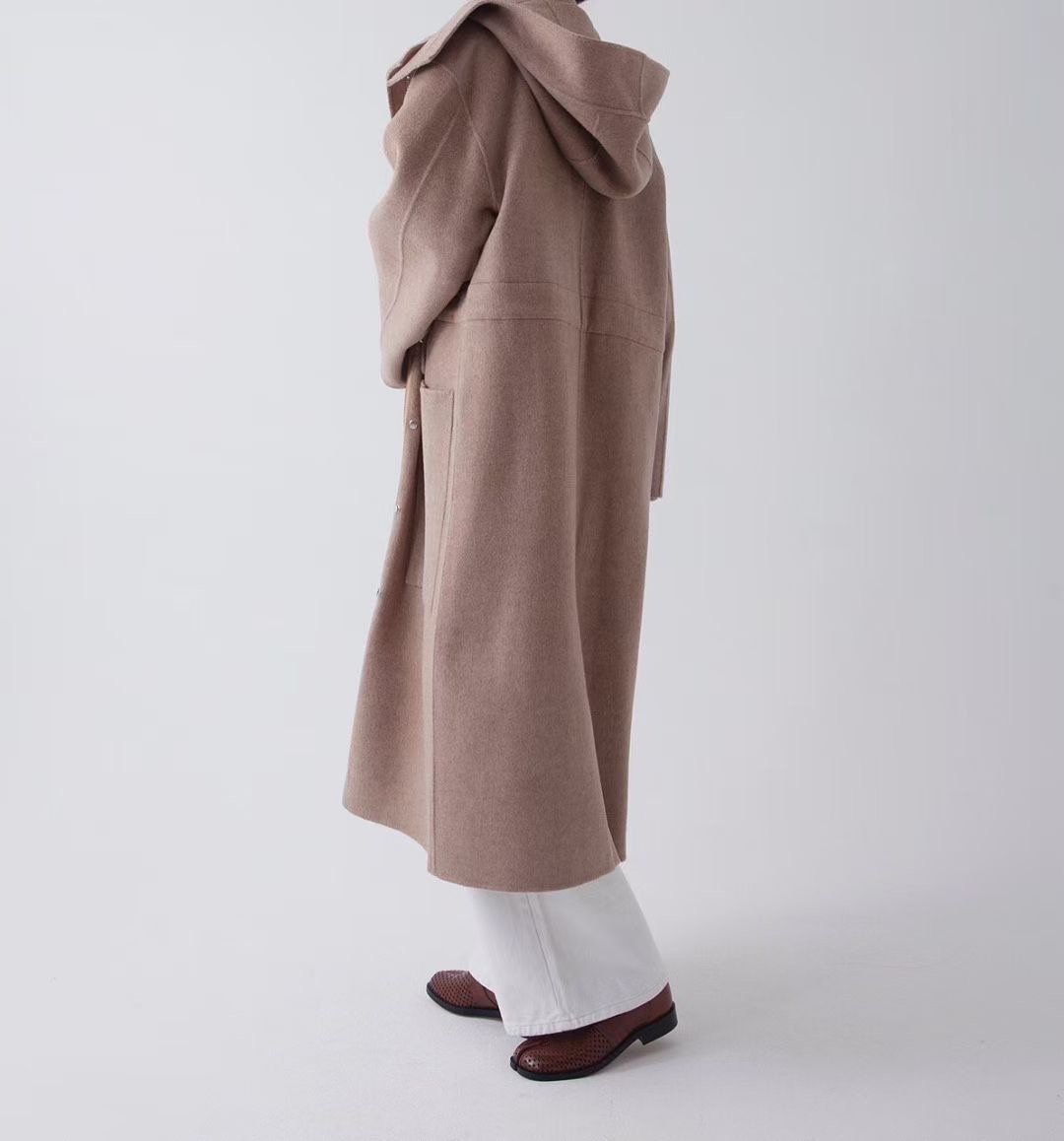 NOMAD韓國直郵㊣女裝新款推薦人氣時尚25秋冬中長款大衣手工連帽NOMAD中長款大衣