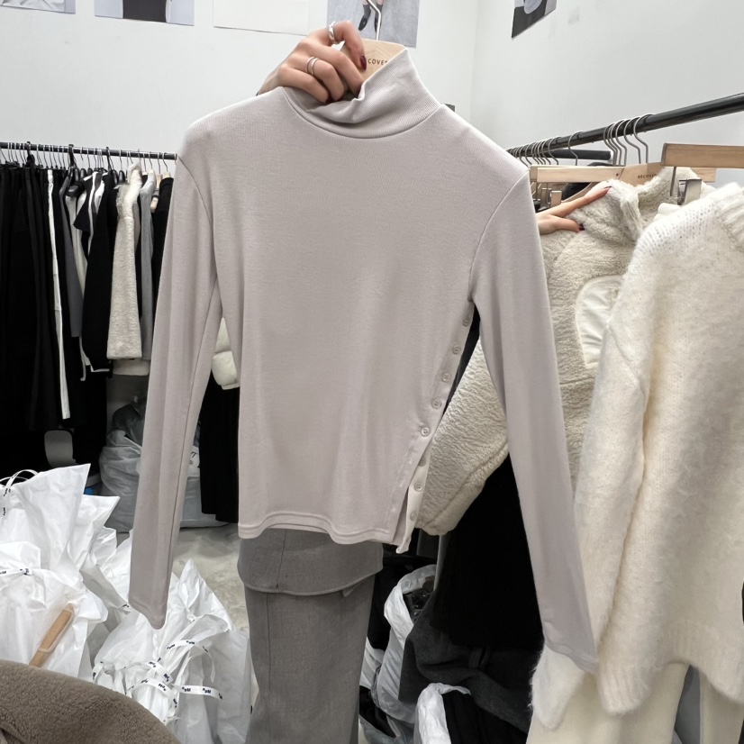 RECOVER韓國代購㊣女士新款推薦休閑25秋冬職業長袖T恤紐扣RECOVER/MOMENT長袖T恤圖色1