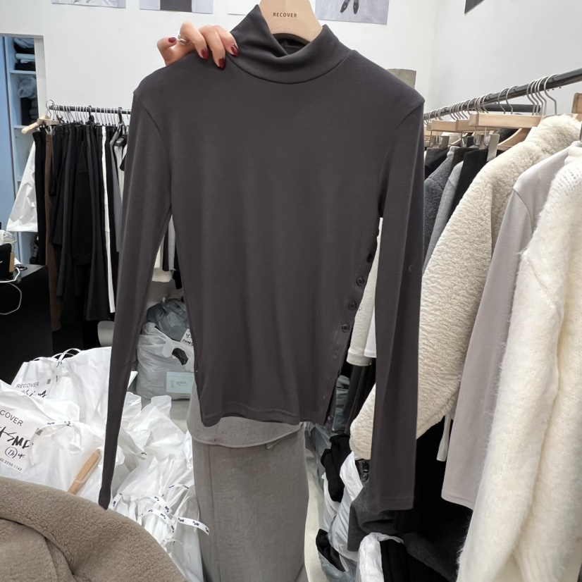 RECOVER韓國代購㊣女士新款推薦休閑25秋冬職業長袖T恤紐扣RECOVER/MOMENT長袖T恤圖色2
