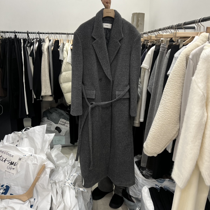 RECOVER東大門㊣代購女裝新款推薦真品25秋冬中長款大衣含腰帶RECOVER/MOMENT中長款大衣圖色1