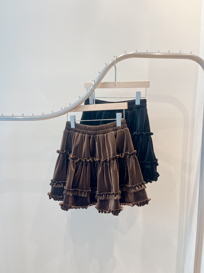 OVE韓國代購㊣女裝新品人氣時尚休閑職業25秋冬推薦短裙天鵝絨OVE短裙