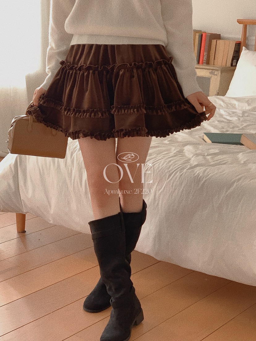 OVE韓國代購㊣女裝新品人氣時尚休閑職業25秋冬推薦短裙天鵝絨OVE短裙