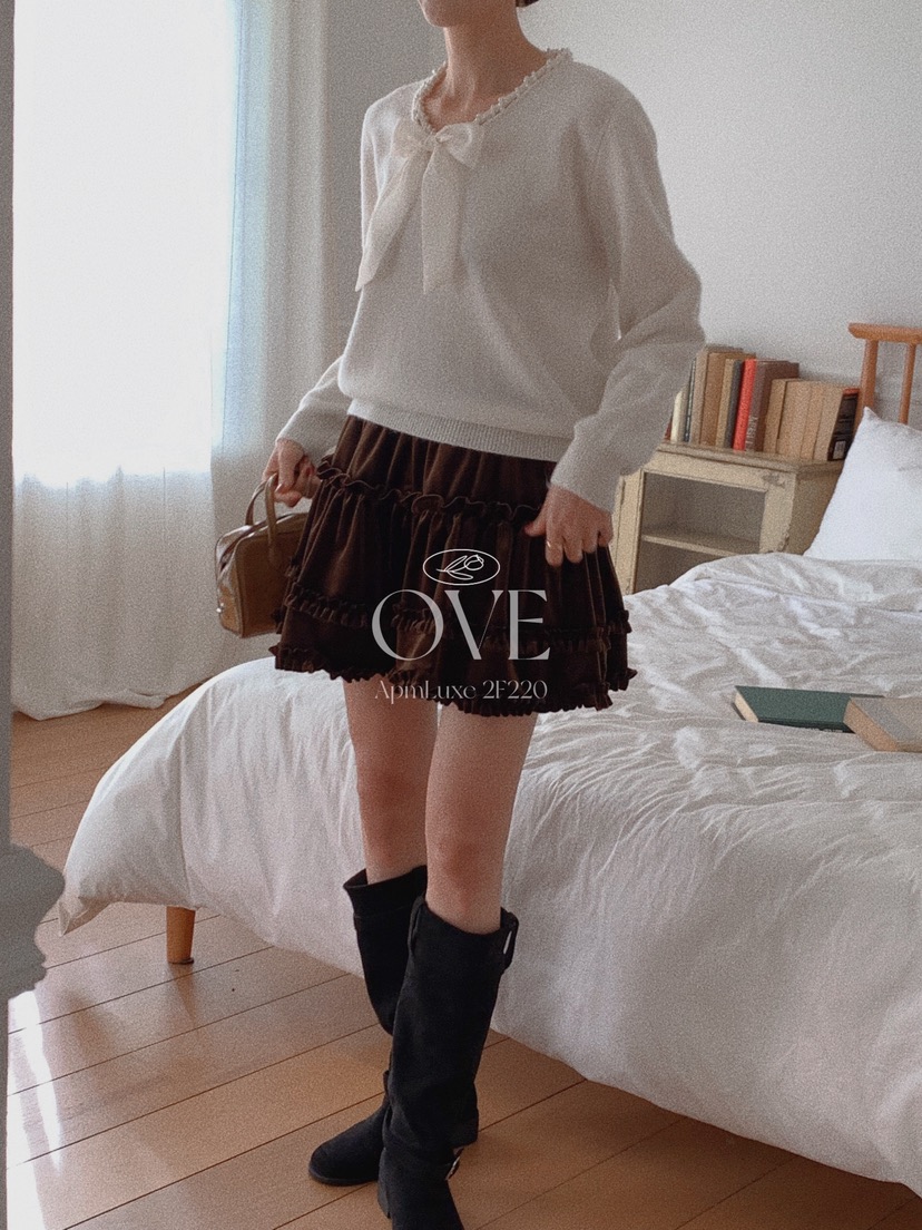 OVE韓國代購㊣女裝新品人氣時尚休閑職業25秋冬推薦短裙天鵝絨OVE短裙