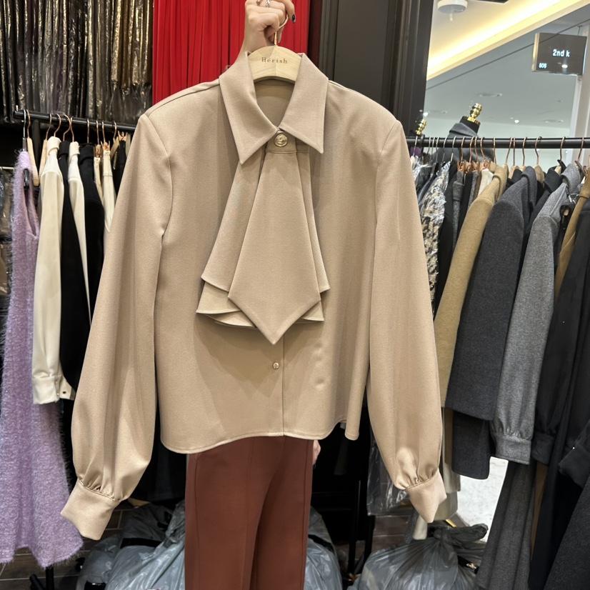 HERISH-HAUTE韓國代購㊣女裝新品人氣襯衫蕾絲衫含領帶荷葉邊HERISH-HAUTE襯衫/蕾絲衫圖色1