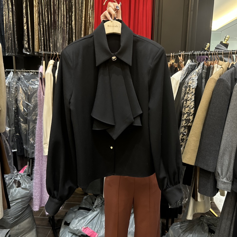 HERISH-HAUTE韓國代購㊣女裝新品人氣襯衫蕾絲衫含領帶荷葉邊HERISH-HAUTE襯衫/蕾絲衫圖色3