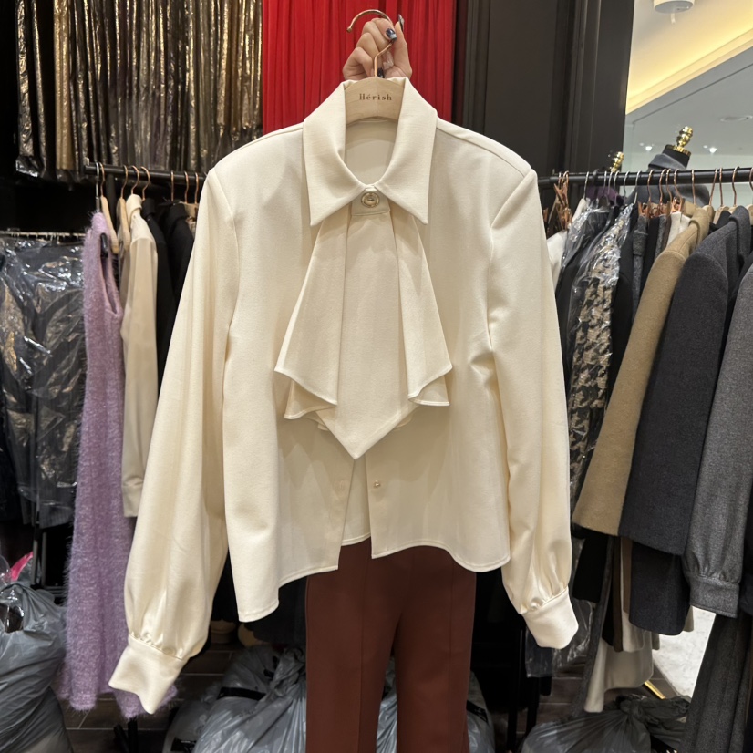 HERISH-HAUTE韓國代購㊣女裝新品人氣襯衫蕾絲衫含領帶荷葉邊HERISH-HAUTE襯衫/蕾絲衫圖色4