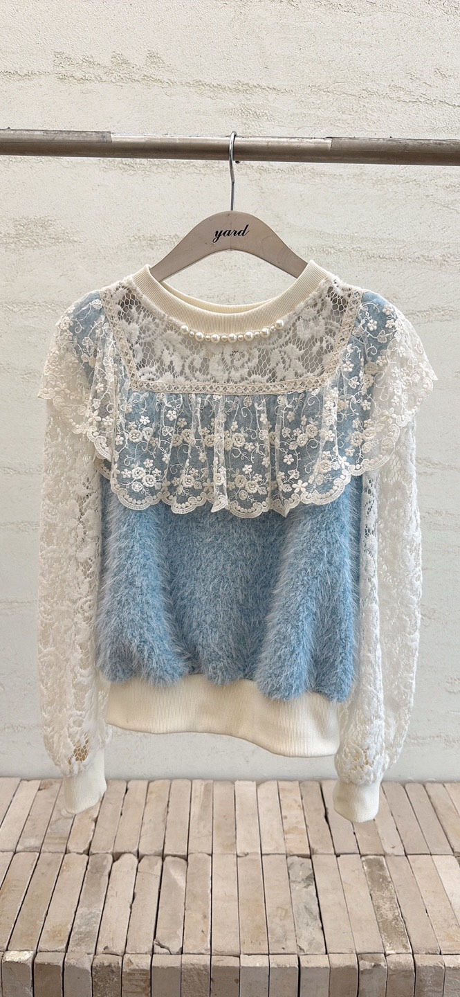 YARD韓國代購㊣女裝新品時尚25秋冬真品人氣休閑襯衫蕾絲衫絨YARD襯衫/蕾絲衫圖色2