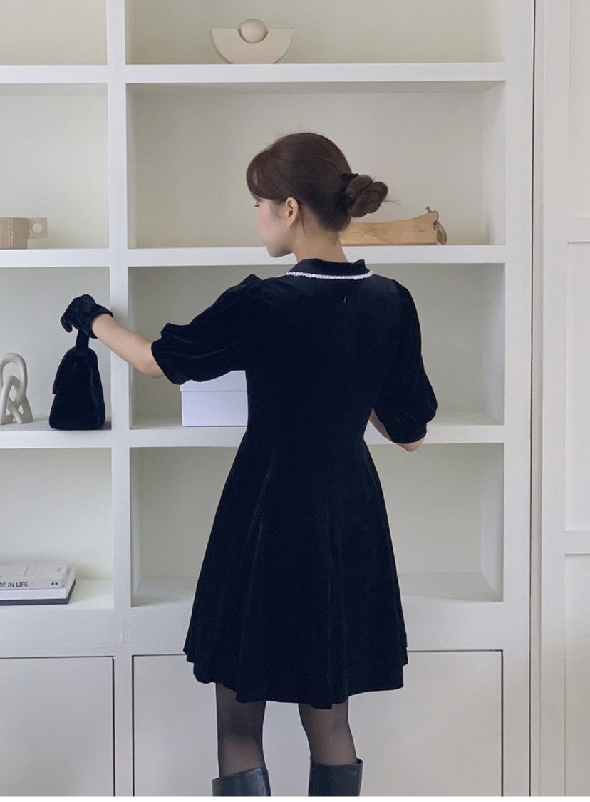 FRILL-T東大門㊣直郵女裝新款時尚熱賣職業25秋冬連衣裙絲絨FRILL-T連衣裙