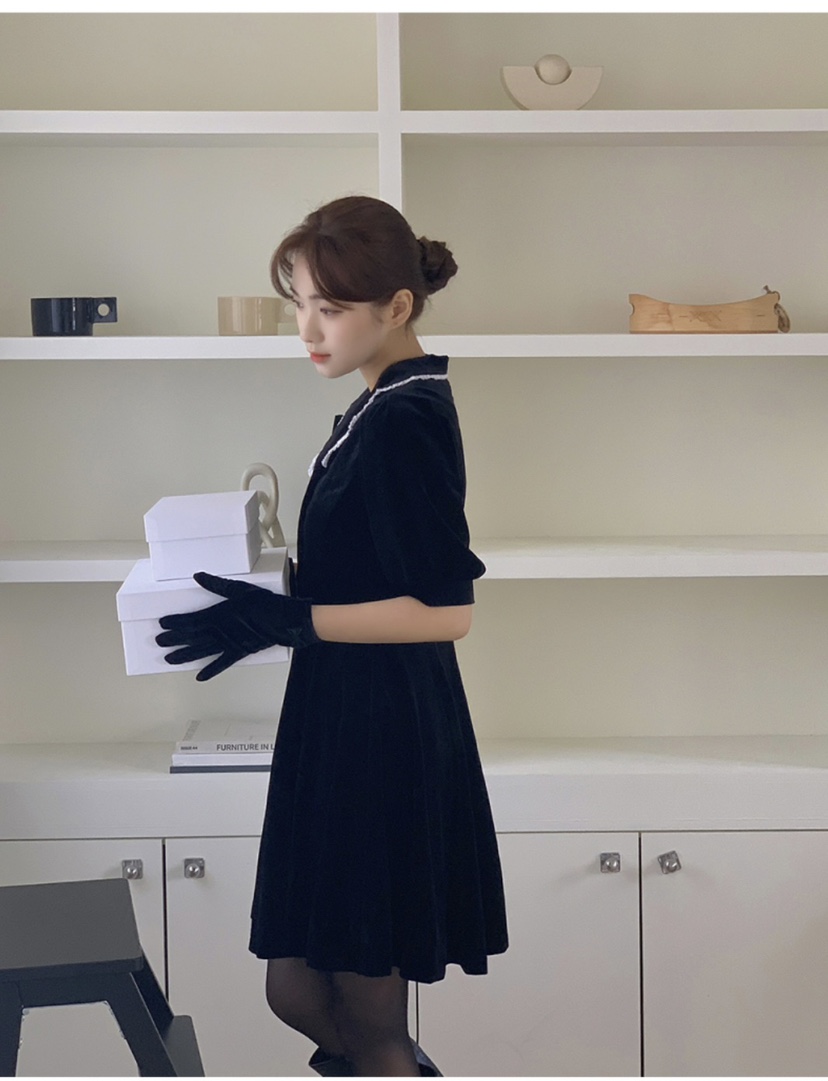 FRILL-T東大門㊣直郵女裝新款時尚熱賣職業25秋冬連衣裙絲絨FRILL-T連衣裙