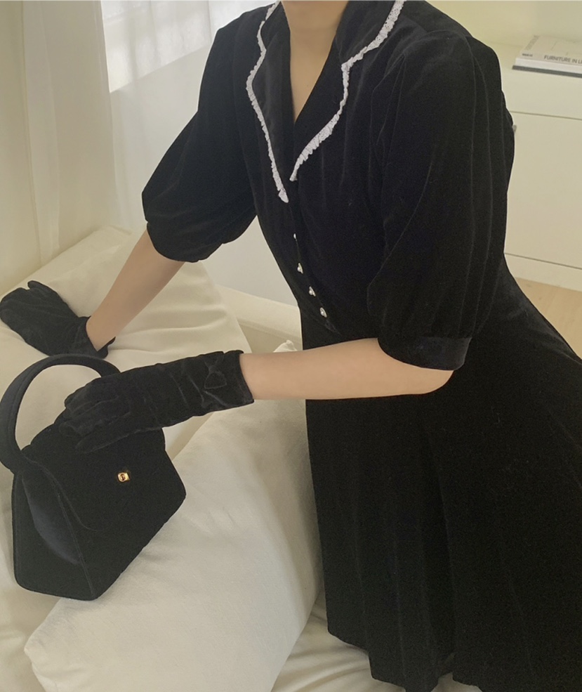 FRILL-T東大門㊣直郵女裝新款時尚熱賣職業25秋冬連衣裙絲絨FRILL-T連衣裙