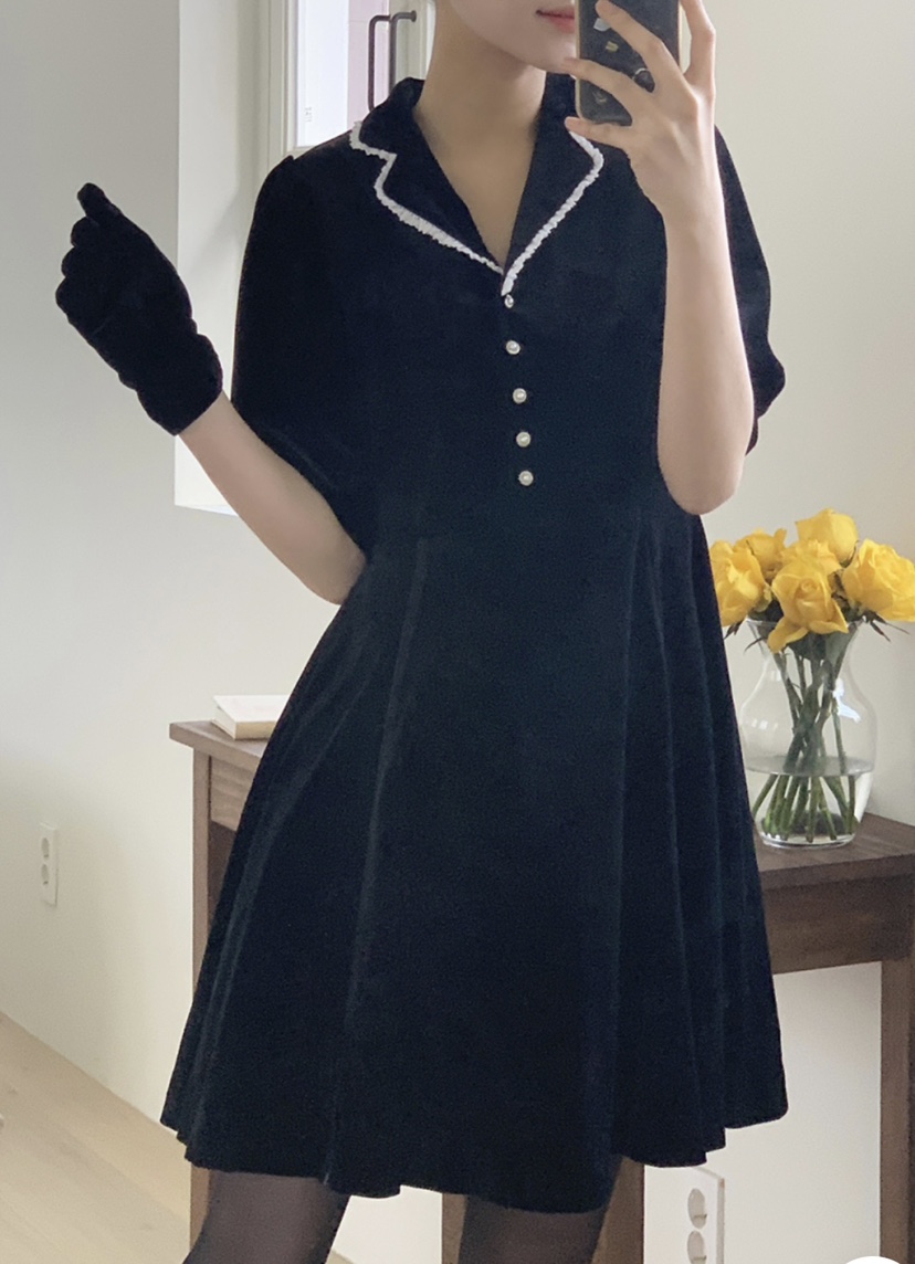 FRILL-T東大門㊣直郵女裝新款時尚熱賣職業25秋冬連衣裙絲絨FRILL-T連衣裙圖色1