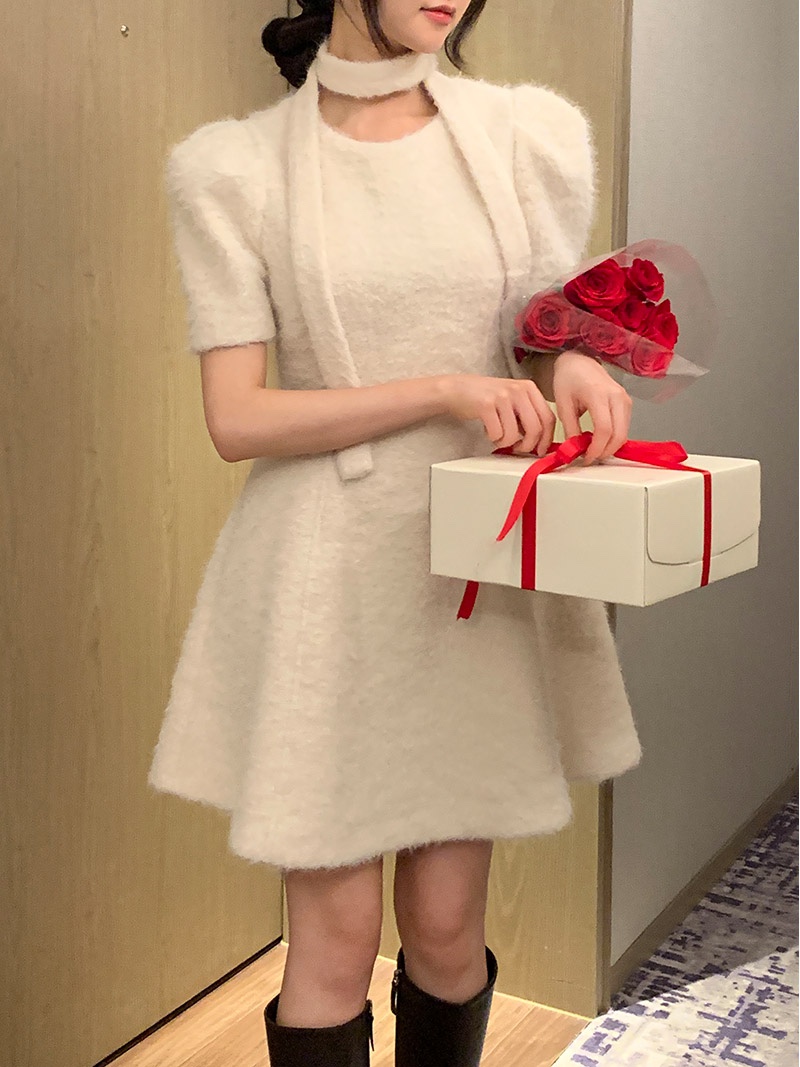 FRILL-T東大門㊣實拍女裝新款推薦職業真品25秋冬連衣裙含脖帶FRILL-T連衣裙