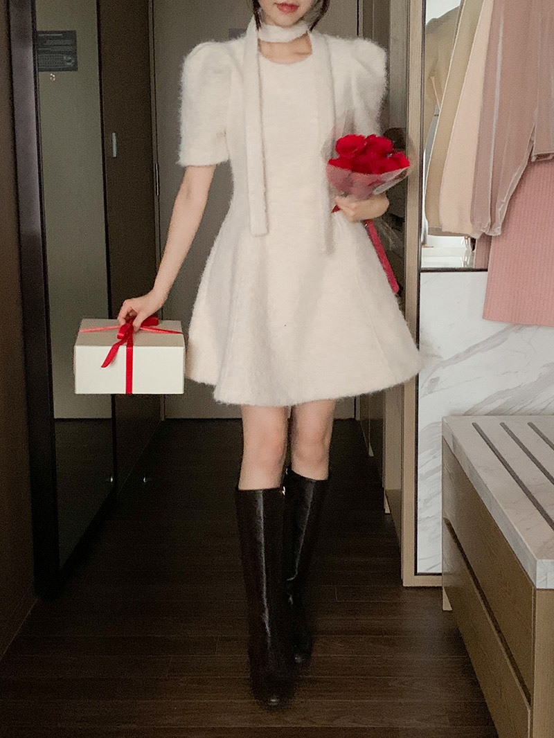 FRILL-T東大門㊣實拍女裝新款推薦職業真品25秋冬連衣裙含脖帶FRILL-T連衣裙