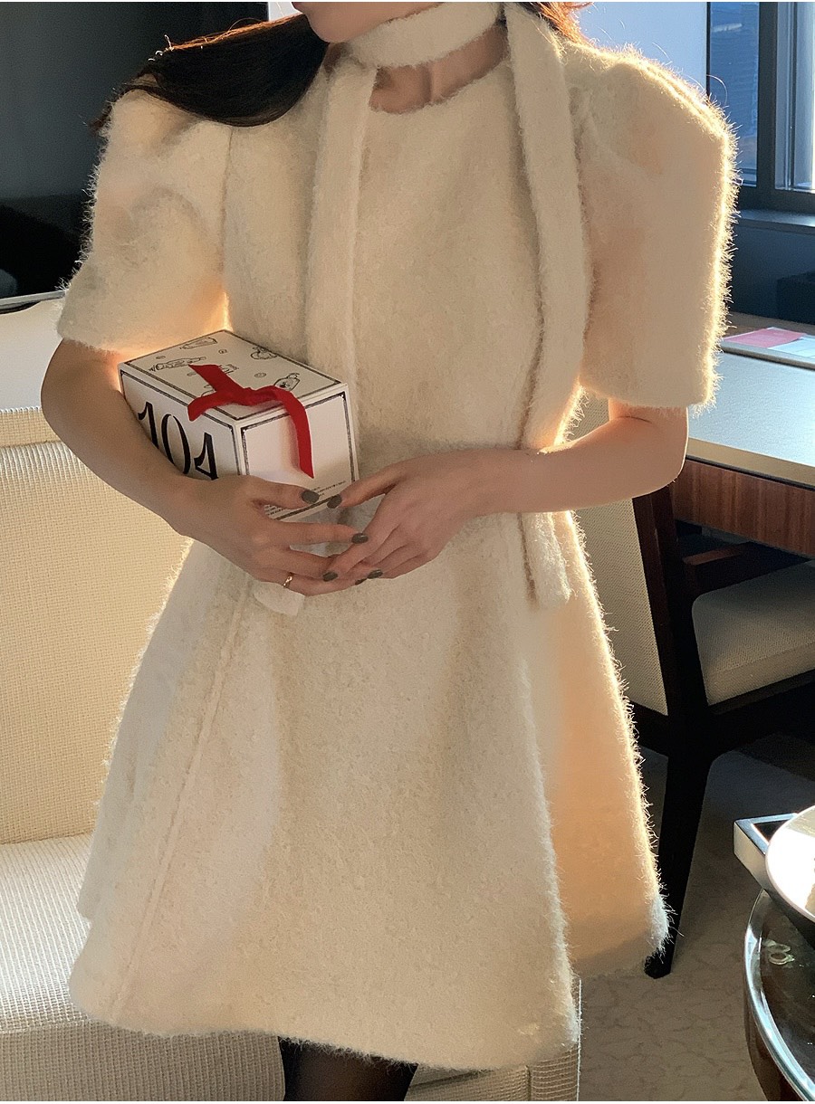 FRILL-T東大門㊣實拍女裝新款推薦職業真品25秋冬連衣裙含脖帶FRILL-T連衣裙