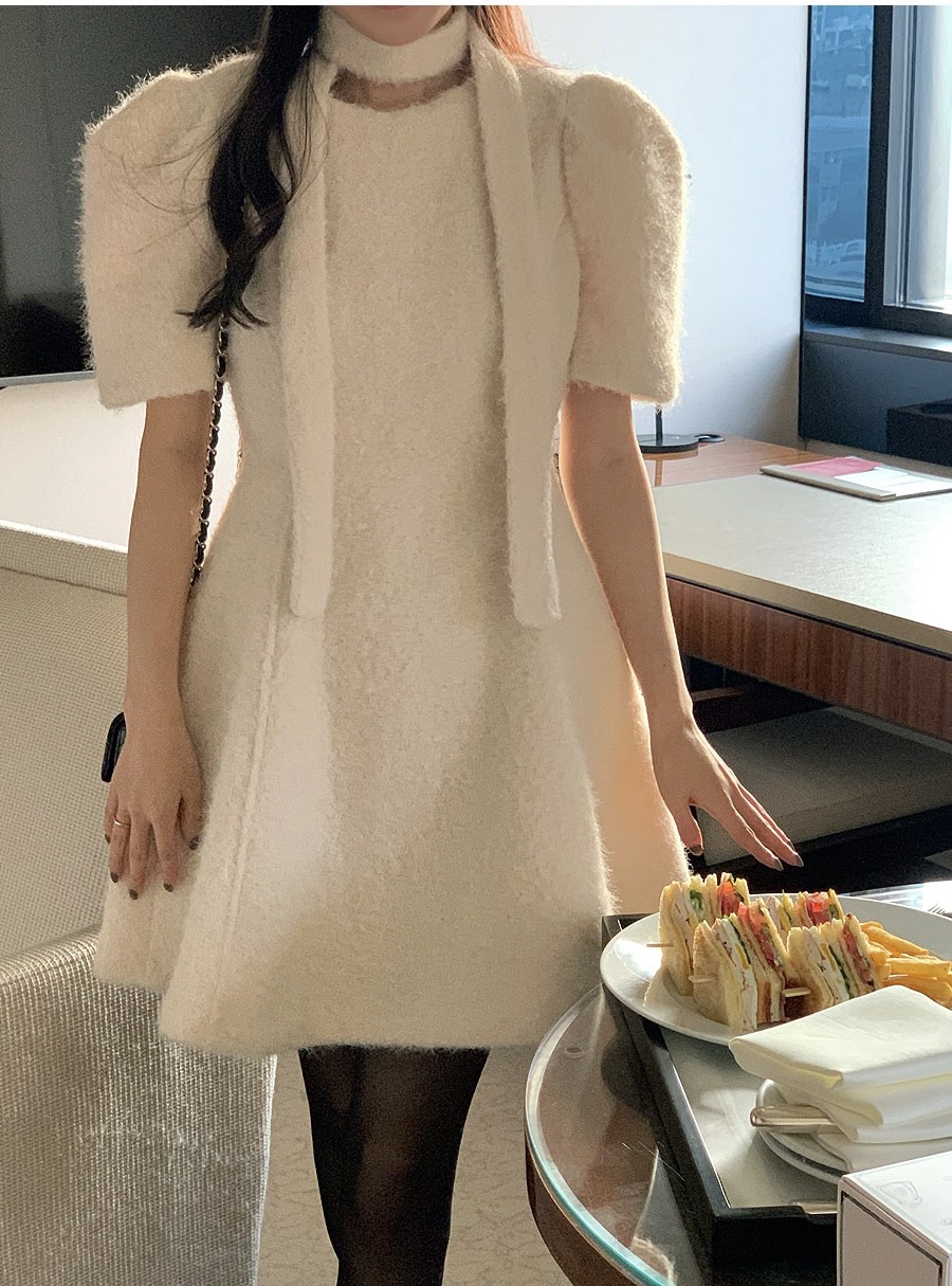 FRILL-T東大門㊣實拍女裝新款推薦職業真品25秋冬連衣裙含脖帶FRILL-T連衣裙