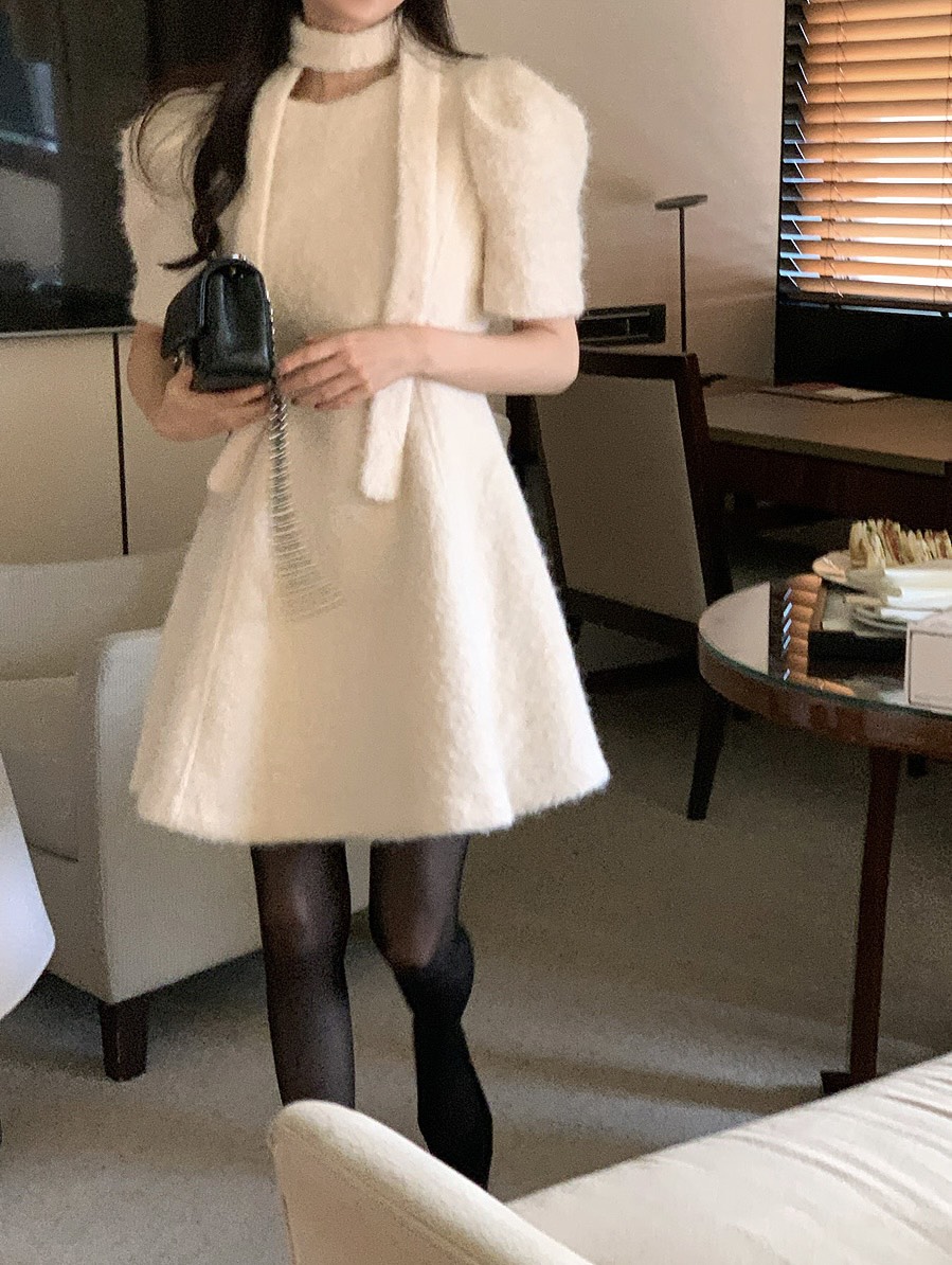 FRILL-T東大門㊣實拍女裝新款推薦職業真品25秋冬連衣裙含脖帶FRILL-T連衣裙