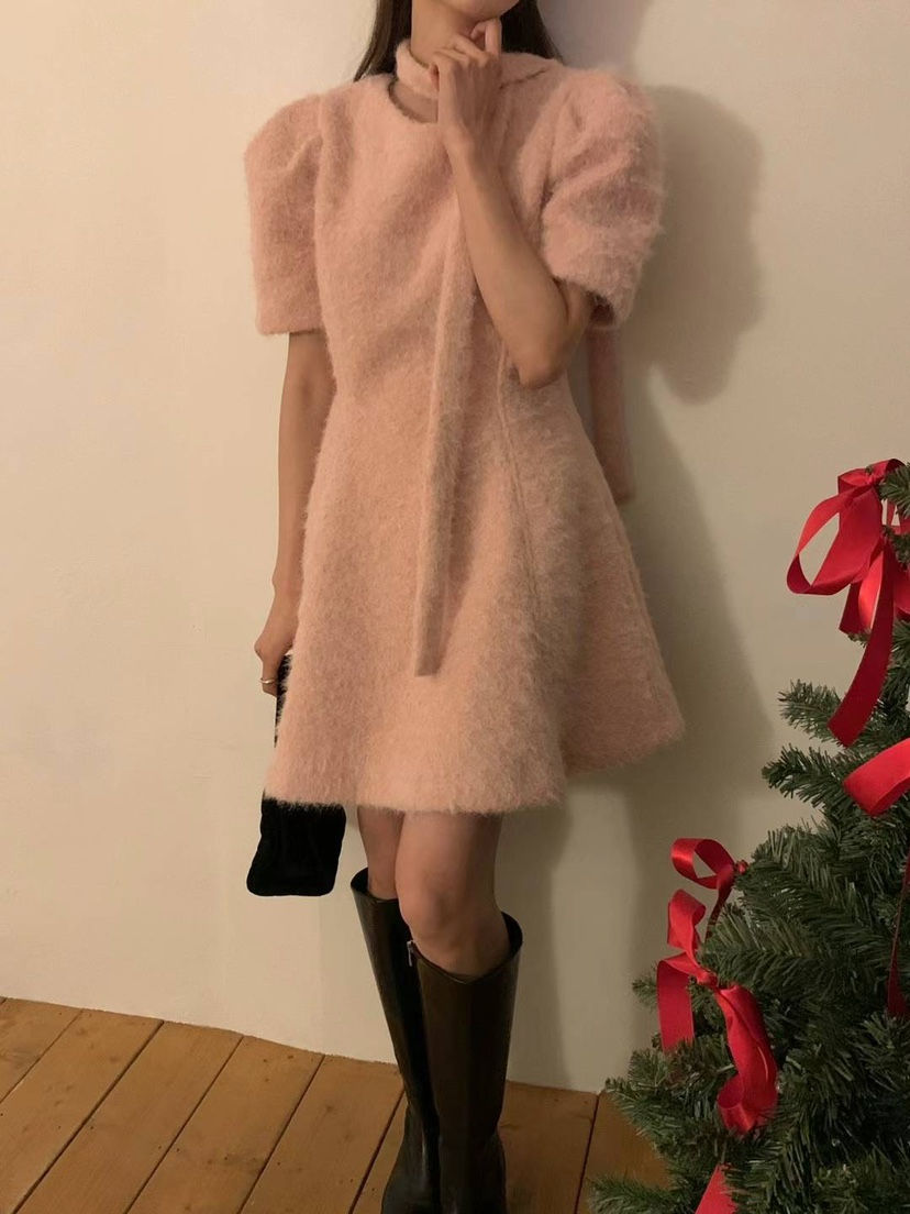 FRILL-T東大門㊣實拍女裝新款推薦職業真品25秋冬連衣裙含脖帶FRILL-T連衣裙