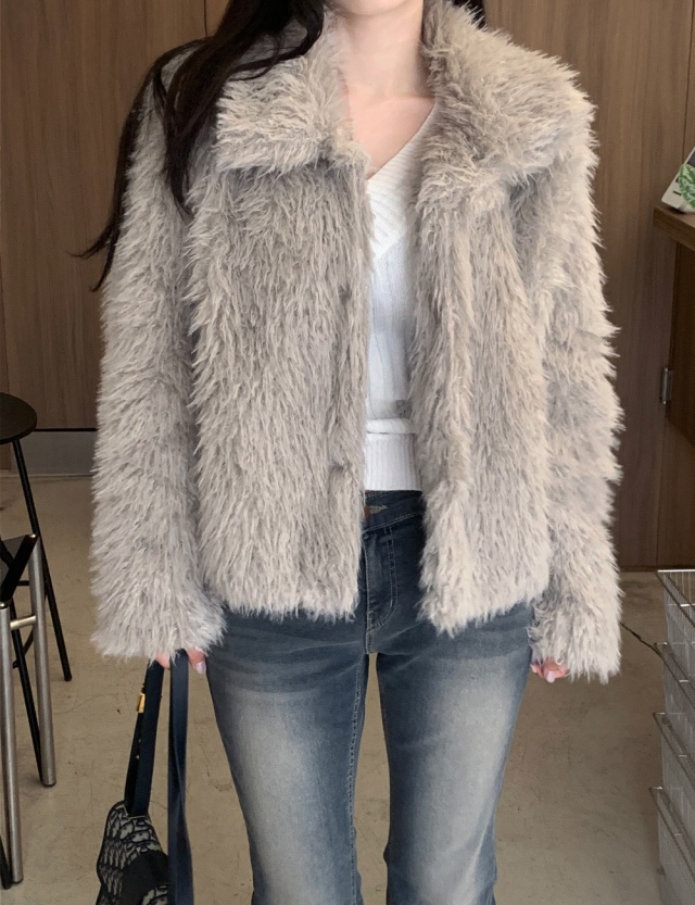 FRILL-T韓國直郵㊣女裝新款時尚休閑25秋冬職業熱賣短款大衣FRILL-T短款大衣圖色2摩卡灰色