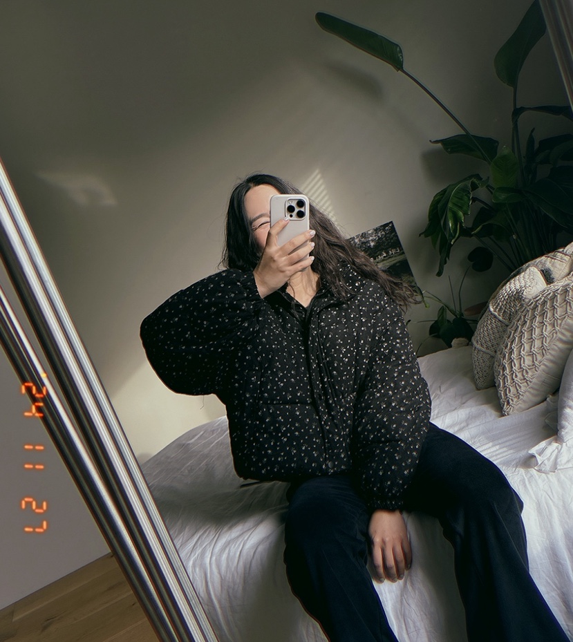 DOUZEMOIS東大門㊣直郵女裝新款時尚25秋冬短款棉服花朵填充DOUZEMOIS短款棉服