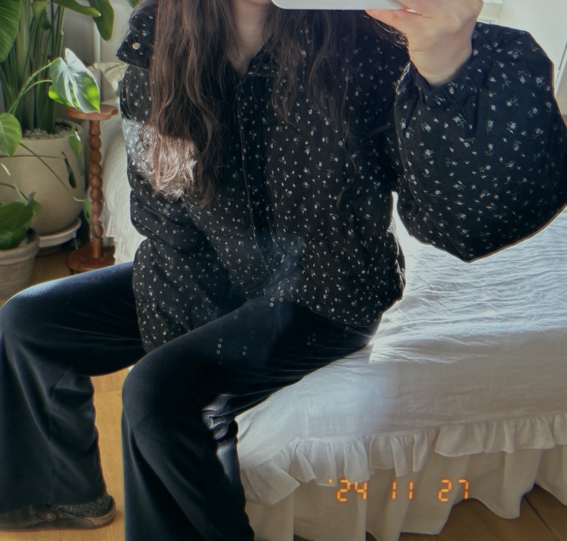 DOUZEMOIS東大門㊣直郵女裝新款時尚25秋冬短款棉服花朵填充DOUZEMOIS短款棉服