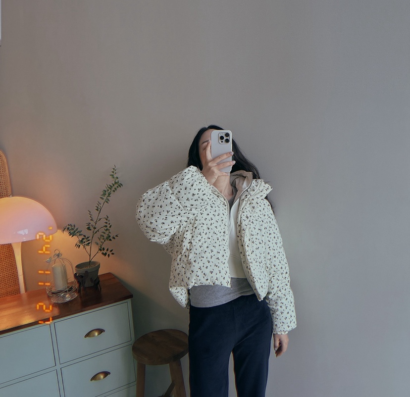 DOUZEMOIS東大門㊣直郵女裝新款時尚25秋冬短款棉服花朵填充DOUZEMOIS短款棉服