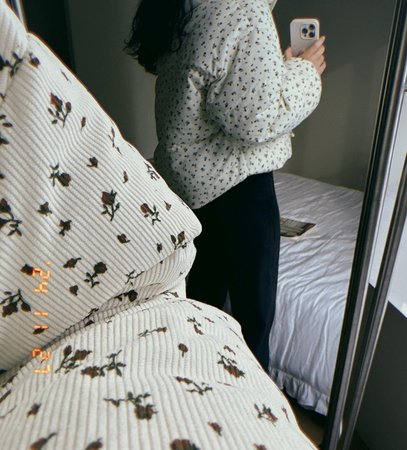 DOUZEMOIS東大門㊣直郵女裝新款時尚25秋冬短款棉服花朵填充DOUZEMOIS短款棉服