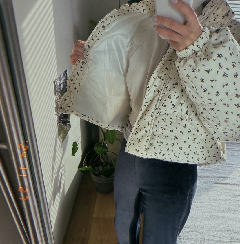 DOUZEMOIS東大門㊣直郵女裝新款時尚25秋冬短款棉服花朵填充DOUZEMOIS短款棉服