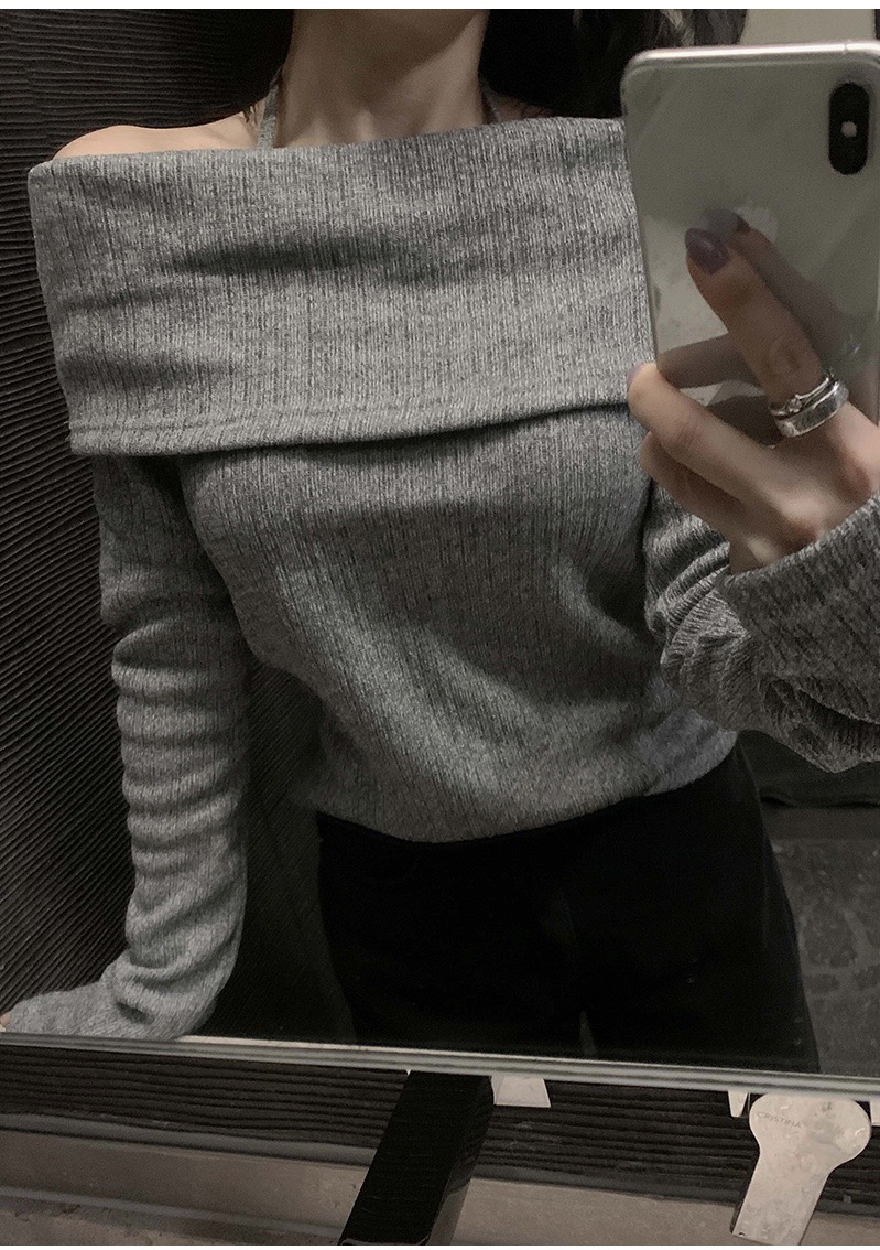 FRILL-T韓國直郵㊣女士新款人氣推薦熱賣25秋冬針織衫露肩FRILL-T針織衫