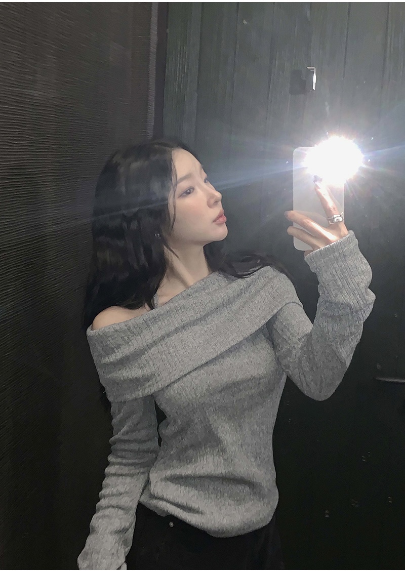 FRILL-T韓國直郵㊣女士新款人氣推薦熱賣25秋冬針織衫露肩FRILL-T針織衫