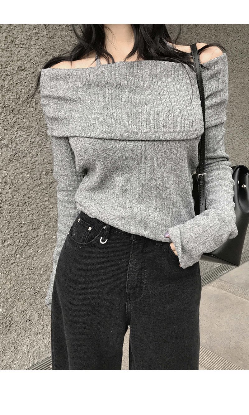 FRILL-T韓國直郵㊣女士新款人氣推薦熱賣25秋冬針織衫露肩FRILL-T針織衫