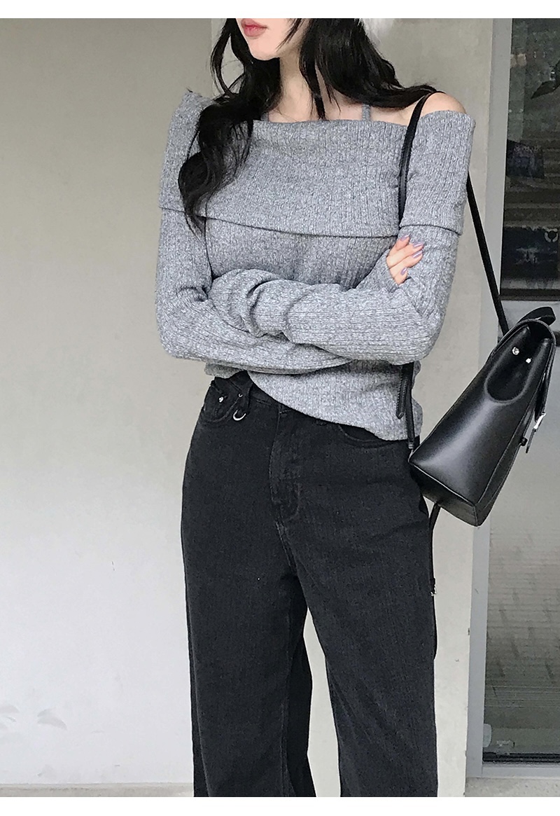 FRILL-T韓國直郵㊣女士新款人氣推薦熱賣25秋冬針織衫露肩FRILL-T針織衫