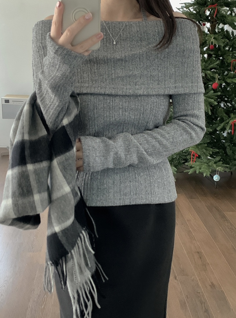 FRILL-T韓國直郵㊣女士新款人氣推薦熱賣25秋冬針織衫露肩FRILL-T針織衫