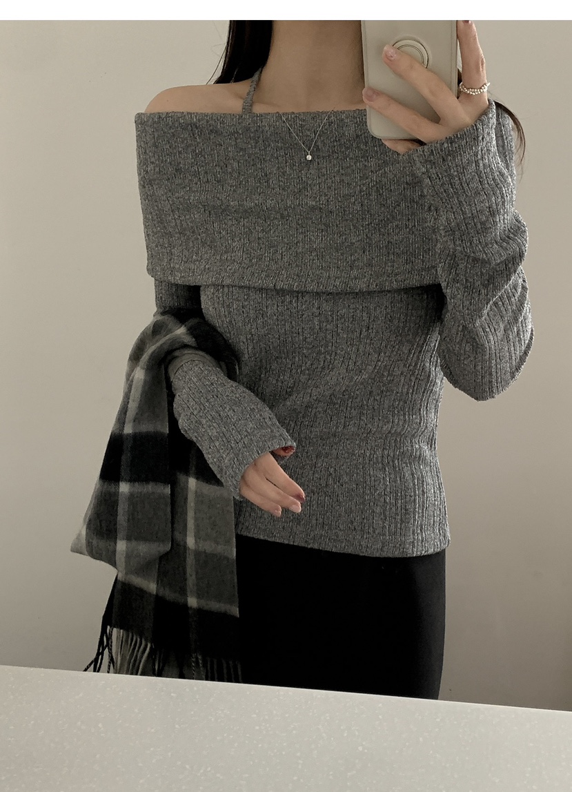 FRILL-T韓國直郵㊣女士新款人氣推薦熱賣25秋冬針織衫露肩FRILL-T針織衫