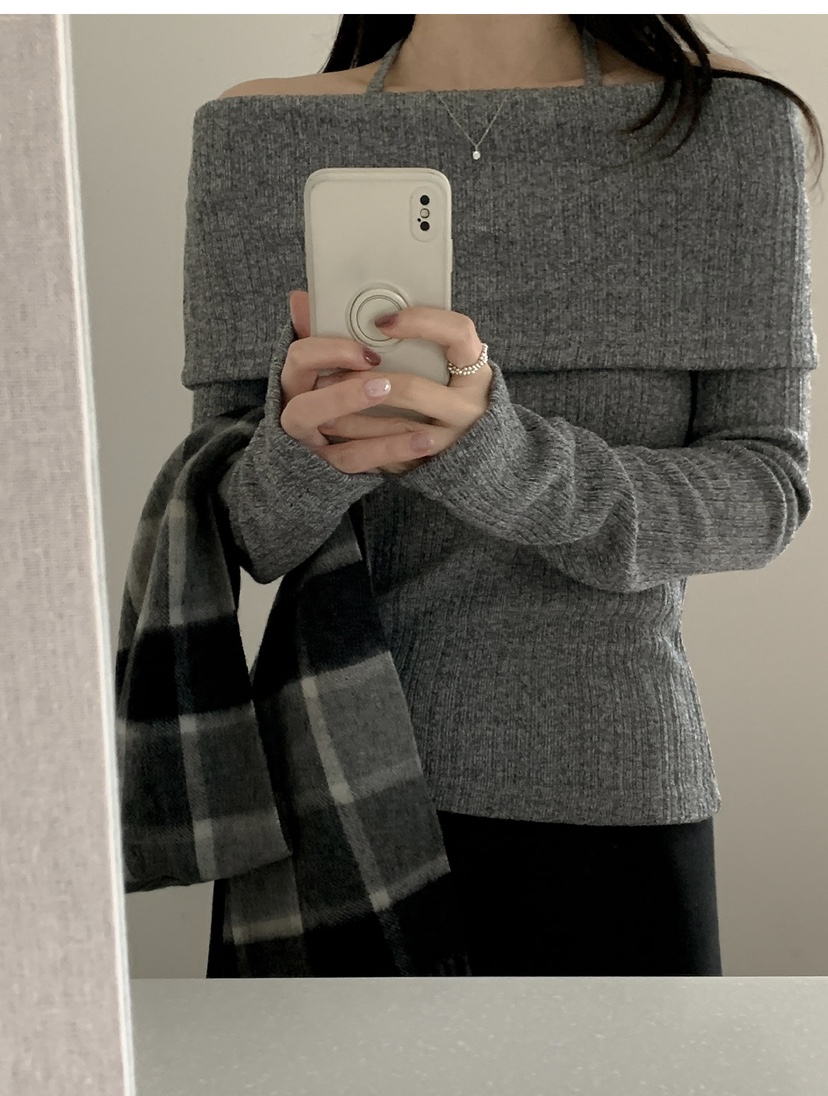 FRILL-T韓國直郵㊣女士新款人氣推薦熱賣25秋冬針織衫露肩FRILL-T針織衫