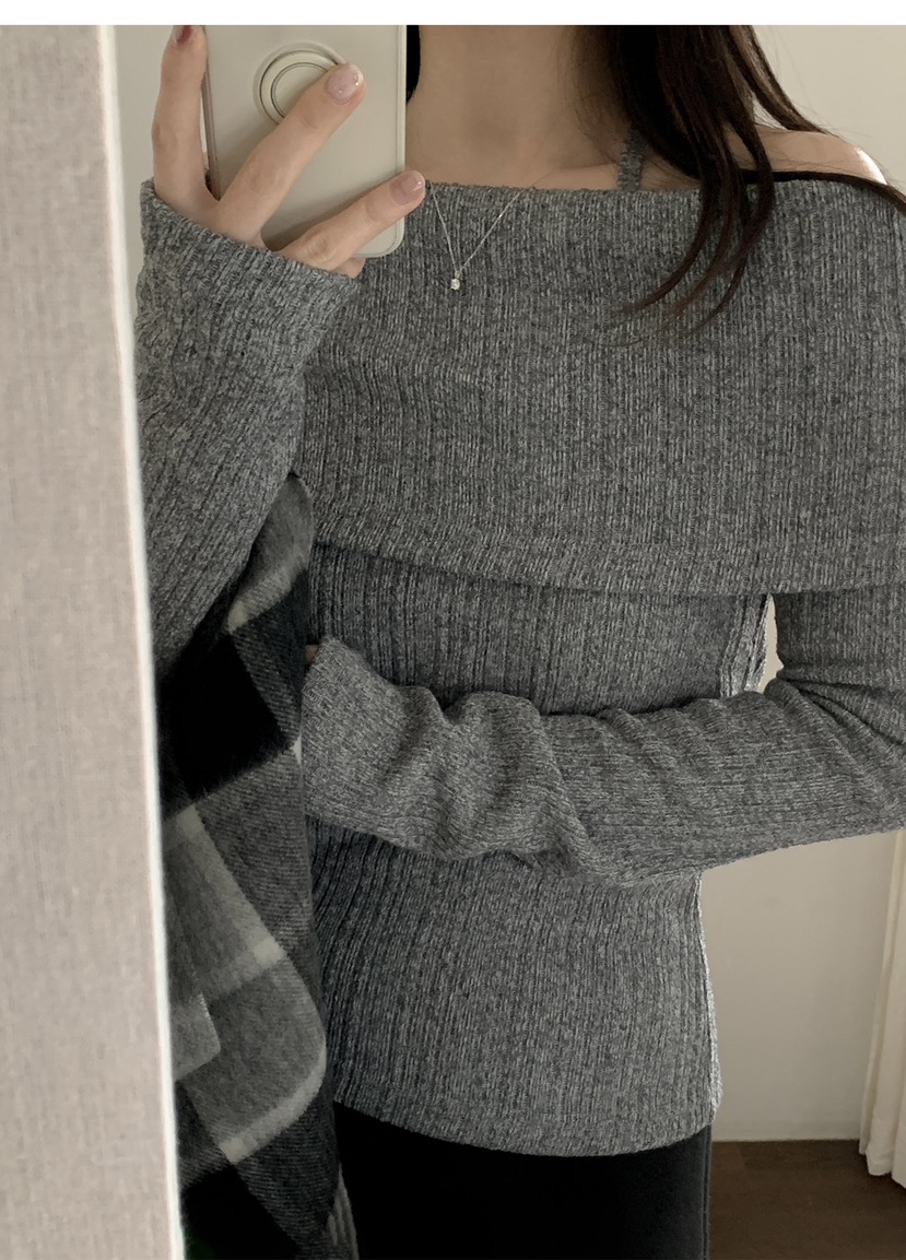 FRILL-T韓國直郵㊣女士新款人氣推薦熱賣25秋冬針織衫露肩FRILL-T針織衫