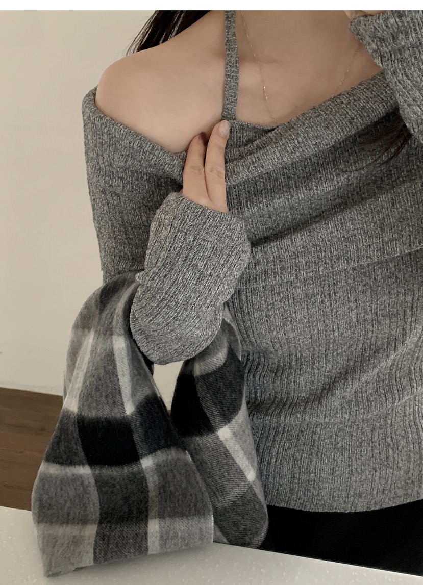 FRILL-T韓國直郵㊣女士新款人氣推薦熱賣25秋冬針織衫露肩FRILL-T針織衫