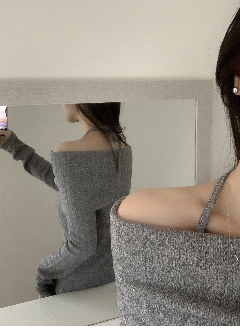 FRILL-T韓國直郵㊣女士新款人氣推薦熱賣25秋冬針織衫露肩FRILL-T針織衫