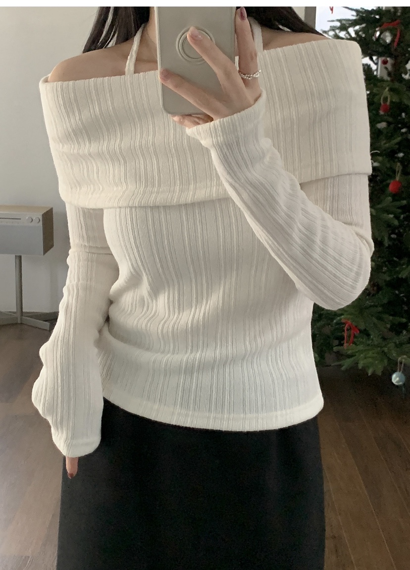 FRILL-T韓國直郵㊣女士新款人氣推薦熱賣25秋冬針織衫露肩FRILL-T針織衫