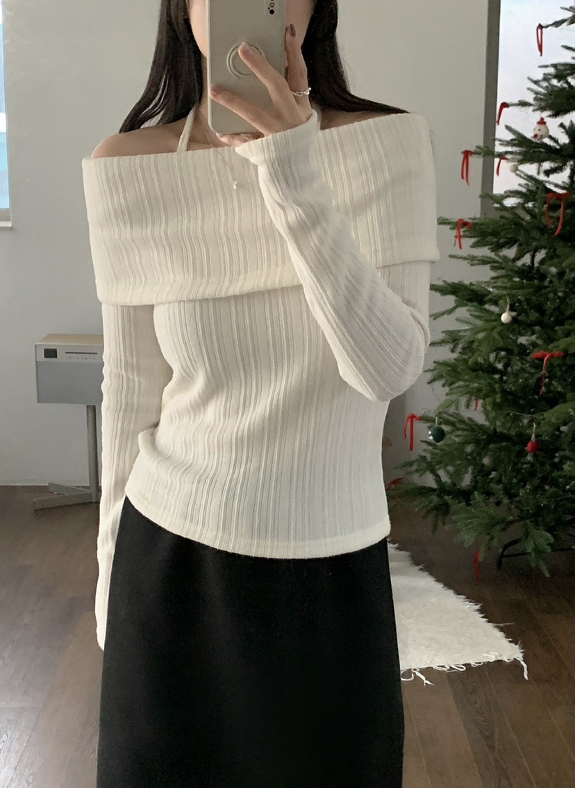 FRILL-T韓國直郵㊣女士新款人氣推薦熱賣25秋冬針織衫露肩FRILL-T針織衫