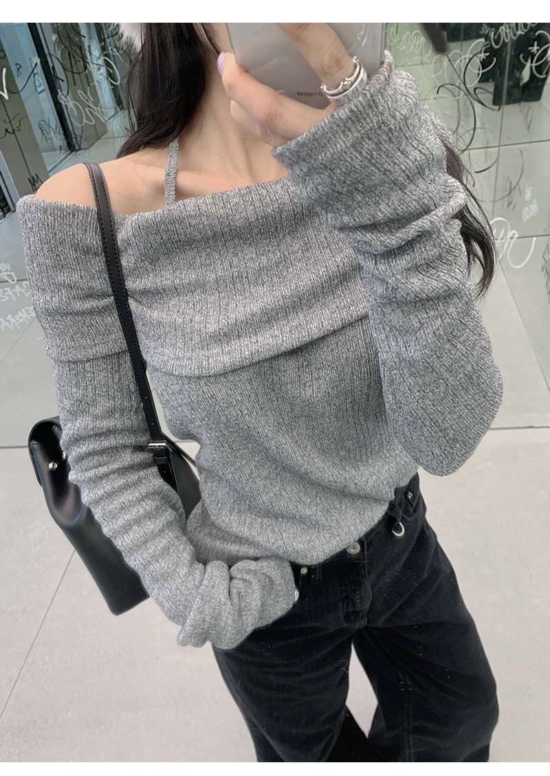 FRILL-T韓國直郵㊣女士新款人氣推薦熱賣25秋冬針織衫露肩FRILL-T針織衫圖色1
