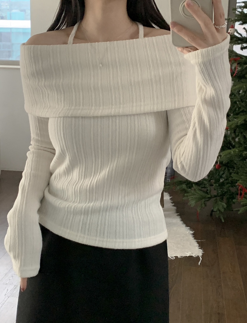 FRILL-T韓國直郵㊣女士新款人氣推薦熱賣25秋冬針織衫露肩FRILL-T針織衫圖色2